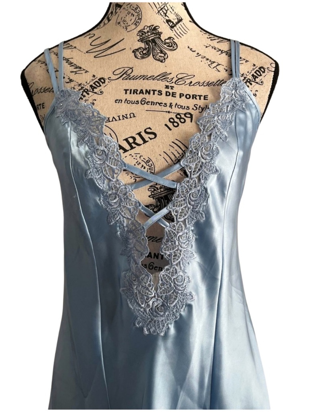 Y2K La Vie en Rose satin slip dress blue lace lingerie fairy core Medium Corset - Picture 3 of 5